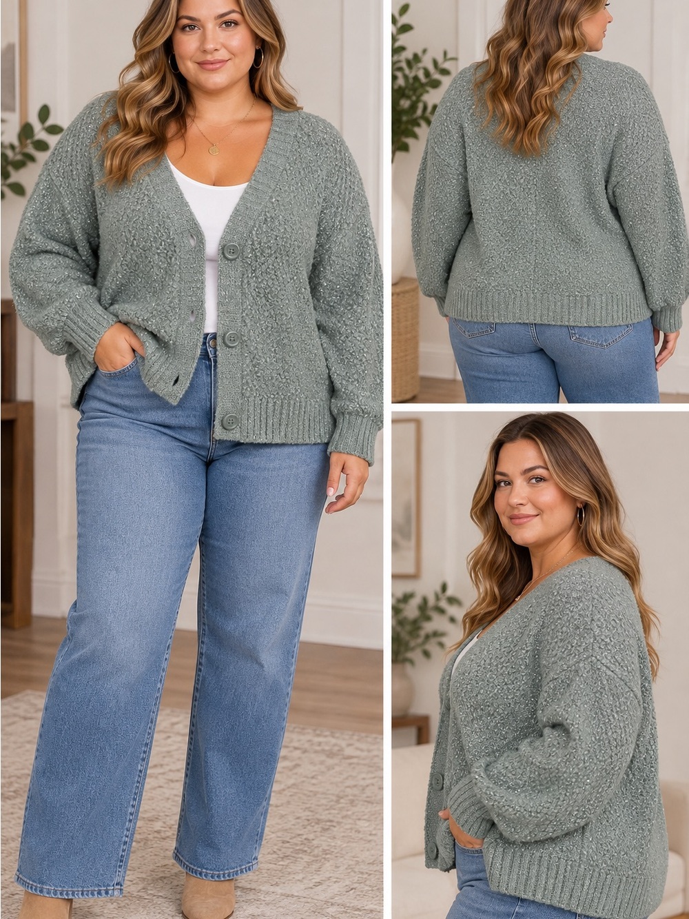 LC Lauren Conrad Soft Sage Green Button-Front Cardigan